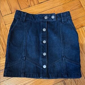 Girls' Black Button-Front Denim Mini Skirt